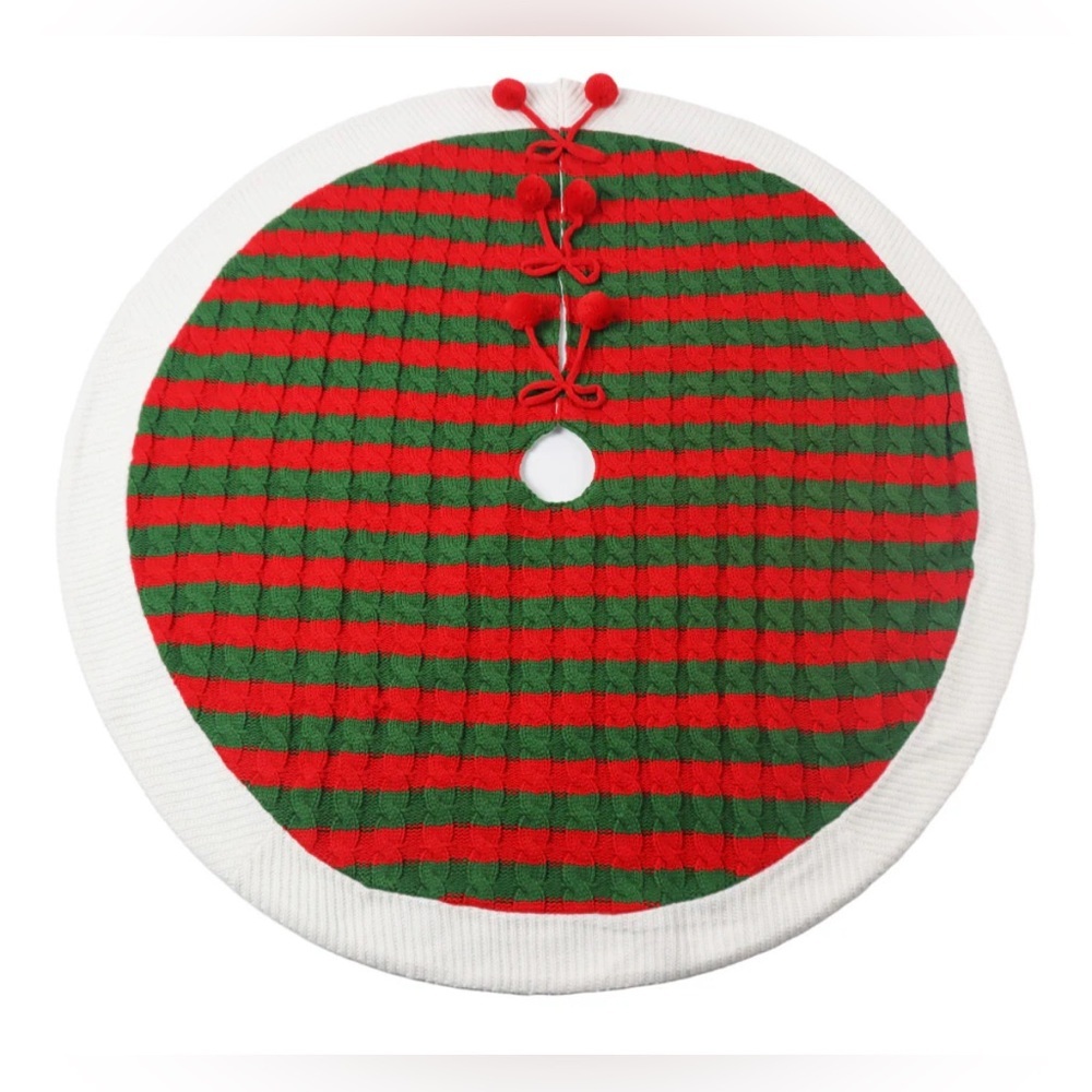 Cable knit striped red & green Christmas tree skirt Xmas 4 feet Ashland NEW NWT